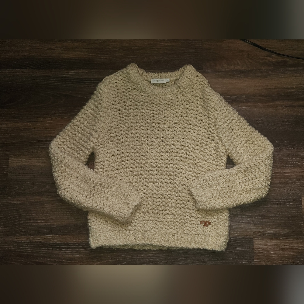 Tory Burch Wool/Alpace Cream Oversized Chunky Knit Cozy Quiet Luxury Sweater XS